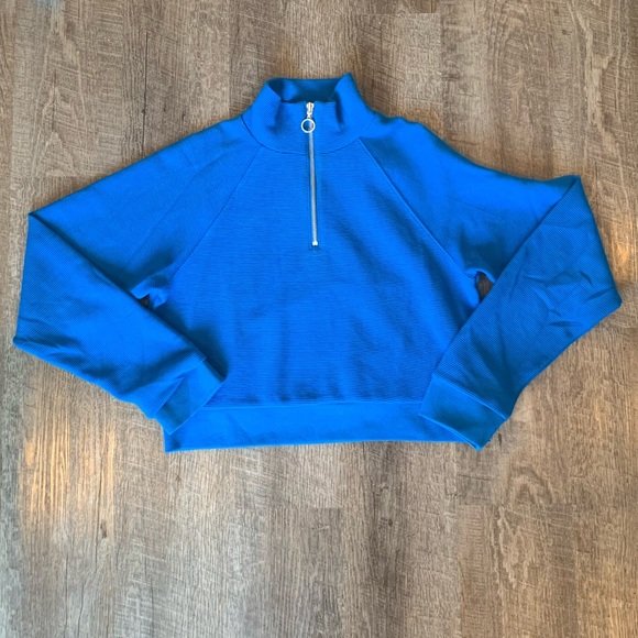 Half Zip Mock Neck Ribbed Hoodie - Picture 1 of 3